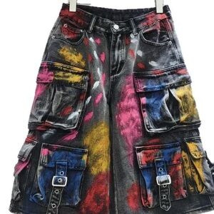 FANCY DREAM WOMENS MEDUIM HIGH STREET HAND PAINTED GRAFFITI SHORTS CASUAL NIP